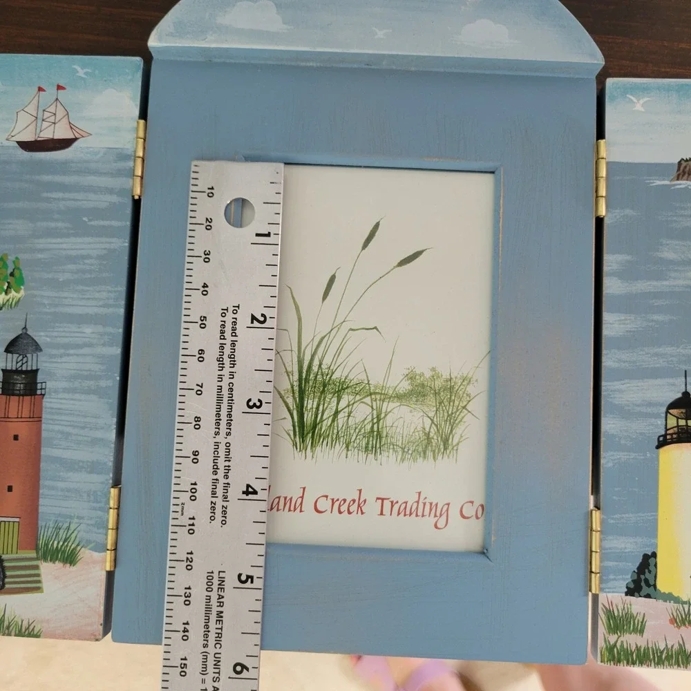 Vintage Lighthouse Folding Picture Photo Frame Blue